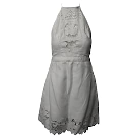 Zimmermann-Zimmermann Halterneck Lace Mini Dress in White Linen-White