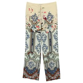 Etro-Pantalones de seda multicolor con estampado floral de Etro-Multicolor