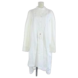 Alexander Mcqueen-*[Used] Alexander McQueen shirt dress long shirt mimore long sleeve front pleated squid chest silk mixed logo stab 38 L white-White