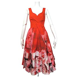 Alexander Mcqueen-*[Used] ALEXANDER MCQUEEN 2021SS Runway Collection Rose Pattern Red Poplin Dress-Red
