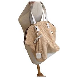 Excelente bolsa Yves Saint Laurent em ráfia Branco Bege