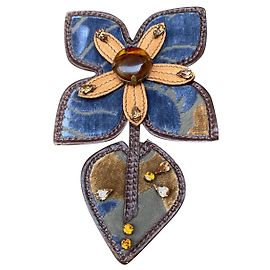 Grande broche Miu Miu sublime Marrom Azul Mostarda