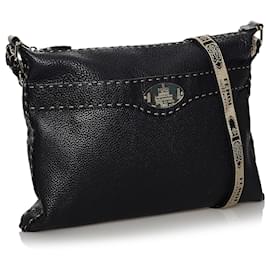 Fendi-Fendi Sac à bandoulière en cuir Selleria noir-Noir