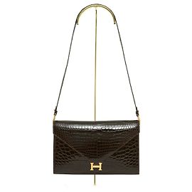 Hermès LYDIE CROCO HAVANA PRISTINE Marrom