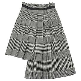 *[Used] Ermanno Scervino Current black tag Asymmetric Hound Tooth Pleated Skirt 44 Cashmere mixed wool Black