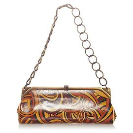 [Used] Versace Orange Leather Plated Chain Shoulder Bag Ladies VERSACE Orange
