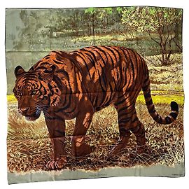 Lenço de seda Hermès Bengal Upperr castanho e amarelo Multicor
