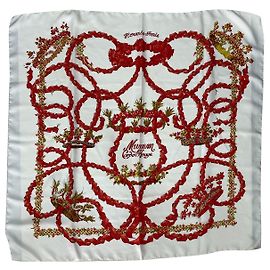 Hermès Mumm Cordon Rouge Silk Scarf White Red White Red