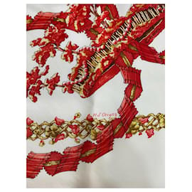 Hermès-Seiden Schals-Weiß,Rot