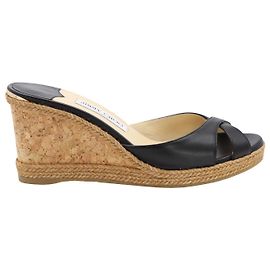 Jimmy Choo Almer 80 Sandale Compensée en Cuir Noir Noir