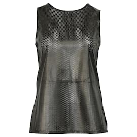 Vince-Vince Perforated Sleeveless Top in Black Leather-Black