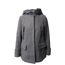 Moncler Euphemia Coat with Puffer Vest in Grey Virgin Wool Grey