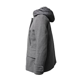 Moncler-Moncler Euphemia Coat mit Steppweste aus grauer Schurwolle-Grau