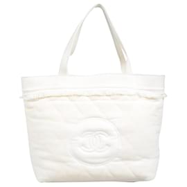 Chanel-Bolsa de playa de tela de felpa con la manta-Blanco