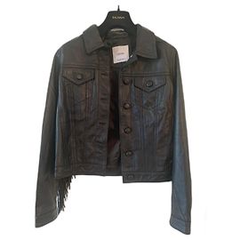 Black leather jacket with fringes, new mango Black