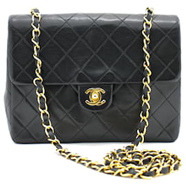 Chanel-Borsa a tracolla CHANEL mini quadrata con tracolla a catena piccola trapunta nera-Nero