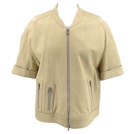 Jaqueta de couro Brunello Cucinelli em amarelo claro com mangas curtas Amarelo
