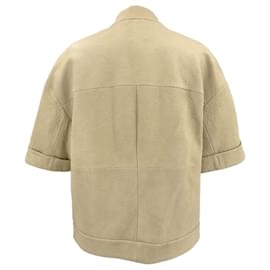 Brunello Cucinelli-Brunello Cucinelli leather jacket in pale yellow with short sleeves-Yellow