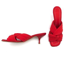 Mule Valentino em seda vermelha e couro Vermelho
