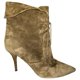 Aquazzura-Aquazzura x Olivia Palermo Stiletto Boots in Green Suede-Green