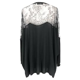 Valentino-Valentino top in black knit with net shoulders embellished with crystals-Black