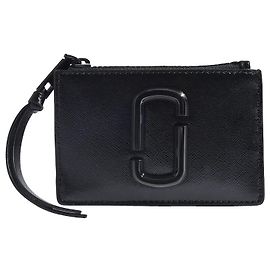 Marc Jacobs Top Zip Mini Compact Wallet in Black Leather Black