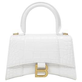 Balenciaga-Sanduhr-XS-Tasche aus weißem glänzendem Leder mit Krokoprägung-Weiß