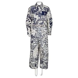Christian Dior 100% mono azul marino de algodón con etiqueta Blanco Azul marino