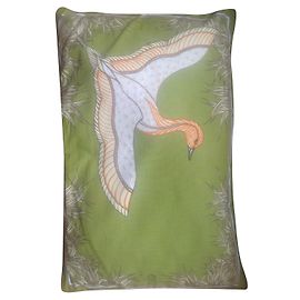 Almofada Hermès de seda verde com motivo de pássaro Verde