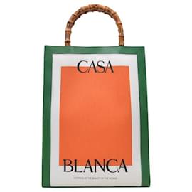 Autre Marque-Casa Tote Bag in Green and Orange Canvas-Orange
