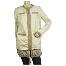 Moncler-MONCLER Yukari Giubbotto impermeable ligero beige chaqueta asimétrica capucha extraíble 1-Beige