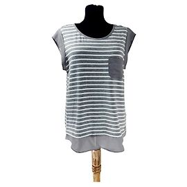 Calvin Klein Striped Top Grey White Grey