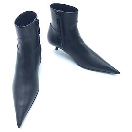 [Usado] BALENCIAGA 531751 Básico Punta Puntiaguda Ropa Botas Cortas Botas Cuero Mujer Negro Negro