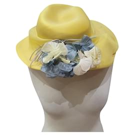 Autre Marque-VENDIMIA 60s sombrero de seda amarillo-Amarillo