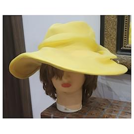 Autre Marque-VENDIMIA 60s sombrero de seda amarillo-Amarillo