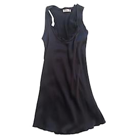 Autre Marque-Silky long top with raw cut edges-Black,Navy blue