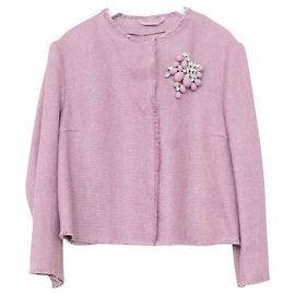 Ermanno Scervino Fliederrosa Leinenjacke mit Brosche Pink