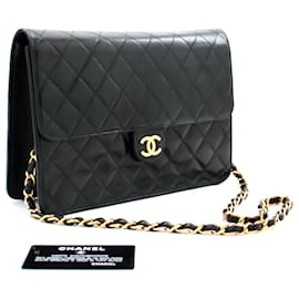Chanel-CHANEL Chain Shoulder Bag Clutch Schwarze gesteppte Lammfell-Geldbörse-Schwarz