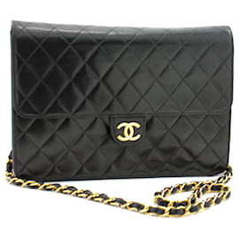 Chanel-CHANEL Bolsa de Ombro em Cadeia Clutch Black Quilted Flap Purse Purse-Preto