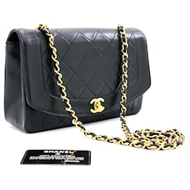 Chanel-CHANEL Bolso de hombro con cadena y solapa Diana Bandolera Cordero acolchado negro-Negro