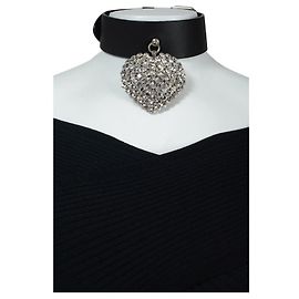 Alessandra Rich Colar de couro Preto Hardware prateado