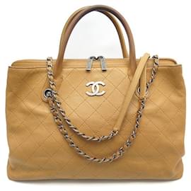 Chanel-CHANEL CABAS SHOPPING CAVIAR LEATHER QUILTED CAMEL HAND BAG-Caramel