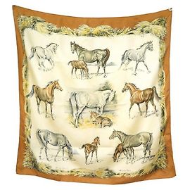 Hermès SCIARPA VINTAGE HERMES I puledri XAVIER DE PORET CARRE 90 Sciarpa seta Marrone