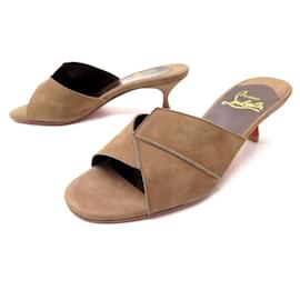 Christian Louboutin-CHRISTIAN LOUBOUTIN SHOES MULES WITH HEELS 35.5 BROWN SUEDE SUEDE SHOES-Brown