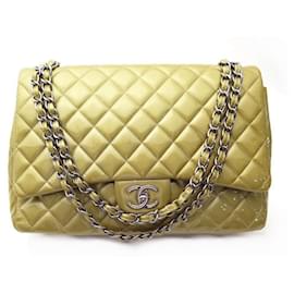 Chanel-CHANEL CLASSIC TIMELESS MAXI JUMBO PATENT LEATHER GOLD HAND BAG-Golden