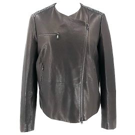 Blouson en cuir Brunello Cucinelli noir avec sequins aux épaules Noir