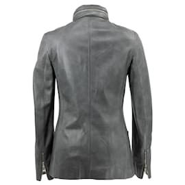 Céline-Céline jacket in grey leather with zip pockets and hidden hood-Grey