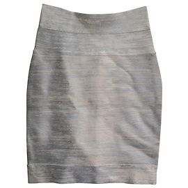 Saia Lápis Herve Leger Metallic Rayon Prateado Cinza