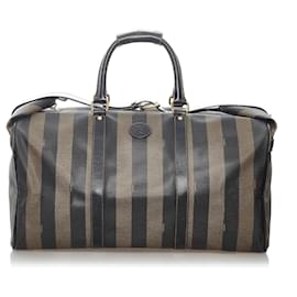 Fendi-Fendi Brown Pequin Travel Bag-Brown,Black,Dark brown