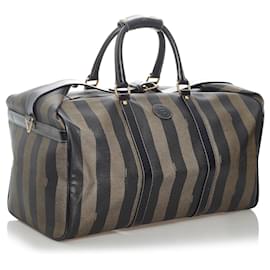 Fendi-Fendi Brown Pequin Travel Bag-Brown,Black,Dark brown